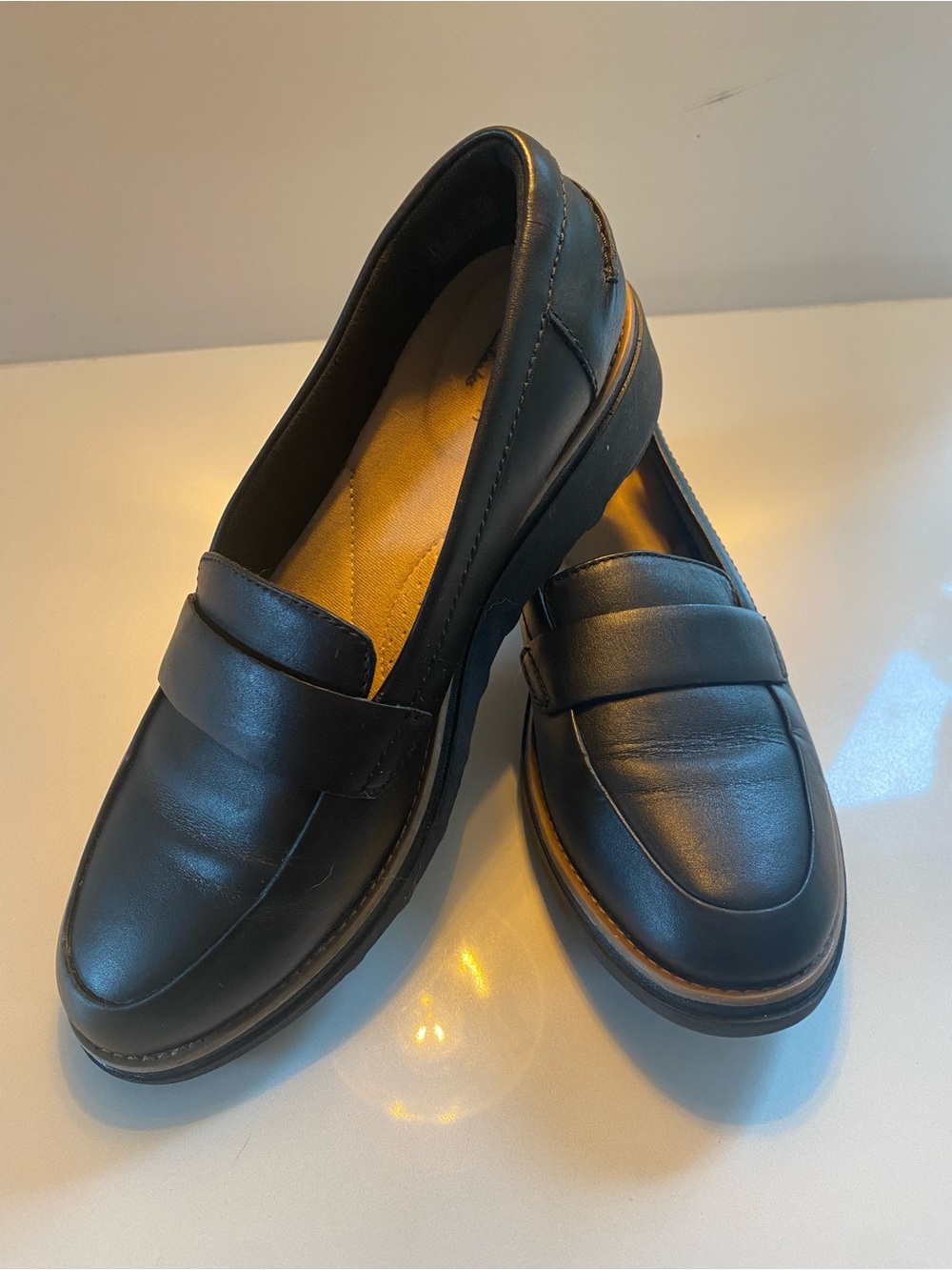 Clarks Classic Black Leather Penny Loafers for Women